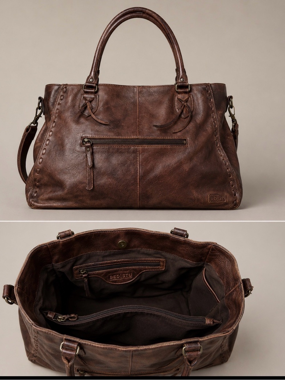 Bed Stu Tote Bag Distressed Dark Brown Leather Weekender Perfect Condition # 2 - Picture 16 of 16